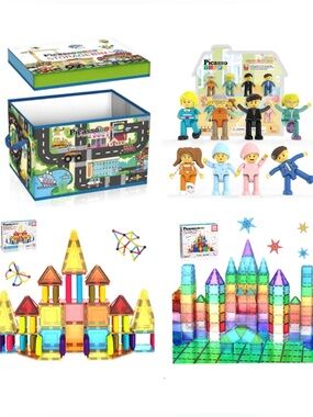 Picasso Tiles Storage Bin, Character Figures, & Magnetic Tiles Bundle